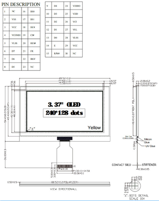 3.37  Inch PMOLED Display Module , 240*128 Resolution, 15 Pins 3/4-Wire SPI  Interface, Driving IC SSD1322