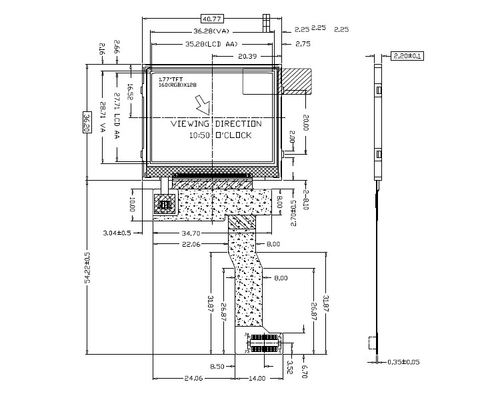 1.77 Inch Sunlight Readable TFT , 30 Pins MCU Interface , 160x128 LCD Display