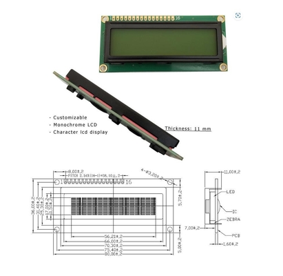 16x2 Character LCD Module Display STN Yellow / Blue 1/16 Duty 1/5 Bias PCB+PIN