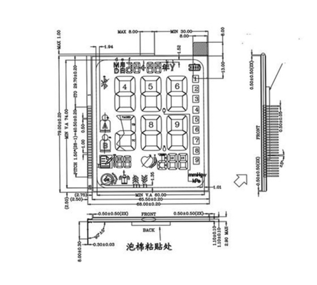 TN Lcd Segment Display With Pin 1/3bias 1/6duty View Angle 6:00