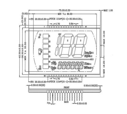 Customized Htn Segment Lcd Display 1/3bias 1/4duty View Angle 6:00