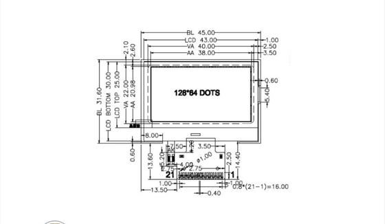 1.7 Inch FSTN Lcd Display Module,  128x64 Dots Driving ICST75256 1/65Duty,1/9Bias