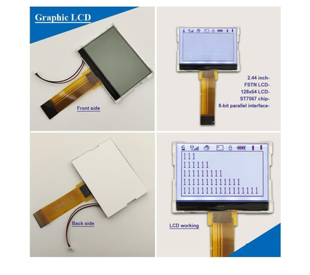 2.44 Inch Customized FSTN Lcd Display Module 128x64 Dots Driving IC ST7567 1/64Duty,1/9Bias