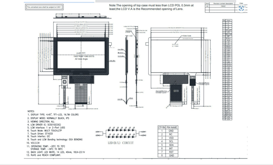 4.5 Inch TFT LCD Display Module With Touch Panel,  1920x1080 Resolution, 1200nits 50PINS Lvds Interface