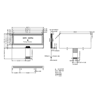 3.5 inch mono LCD display, 256X64 resolution, DFSTN/transmissive, 1/64 Duty,1/9 Bias, driving IC ST75256