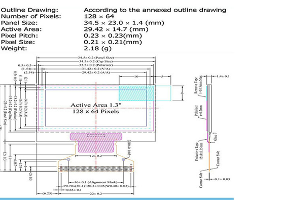 1.3 Inch PMOLED MODULE 128X64 Resolution 3/4-SPI I2C Interface Driving IC SH1106G