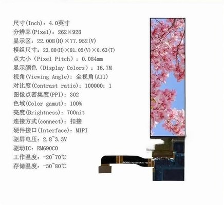 Outdoor 3.23" Narrow Long-Strip AMOLED LCD Screen With 262*928 Brightness High Definition Resolution