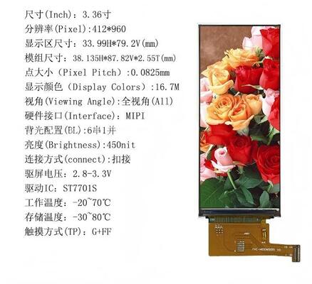 3.36 inch IPS TFT Module with 412x960 Resolution and MIPI Interface