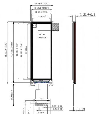 1.66" IPS TFT Module,142X428 Resolution,4SPI Interface, Driver IC NV3007,ALL VIEW,350nit,High quality Screen