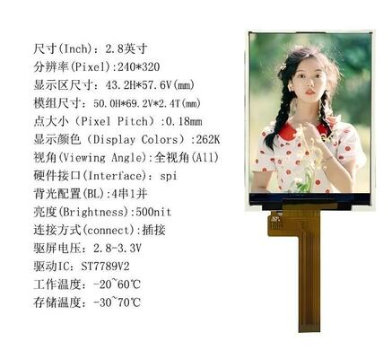 2.8" IPS TFT Module with 240X320 Resolution 4SPI Interface and 500 Brightness