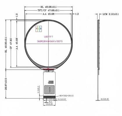 1.85" Round IPS TFT LCD Module with 360x360 Resolution and 450nit Brightness