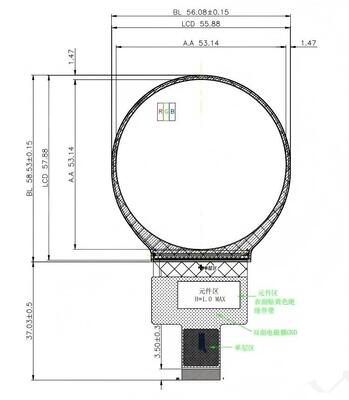 2.1" Round IPS TFT LCD Module with 540x540 Resolution 450nit Brightness and MIPI/QSPI Interface