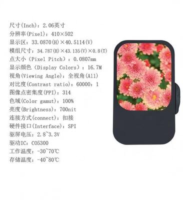 2.06 Inch AMOLED Display Module with 700nit Brightness and SPI Interface CO5300 IC