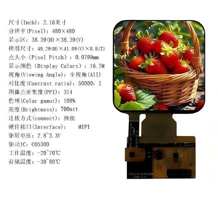 2.16" AMOLED Display Module with 480x480 Resolution MIPI Interface and 700nit Brightness