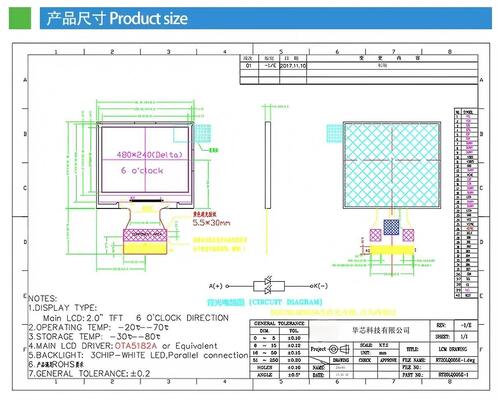 2.0 Inch TFT Color Display with 320X(RGB)*240 Resolution and RGB 8bit Interface