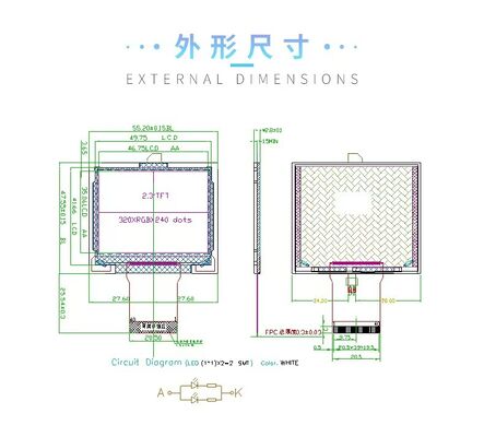 2.3 Inch IPS TFT Color Display with 320*240 Resolution and RGB 6BIT Interface