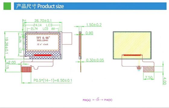 0.96 Inch IPS TFT Display with 128(RGB)x64 Resolution and SPI 4W Interface for Smart Home Appliances