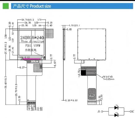 1.22 Inch IPS TFT Display with 240(RGB)x240 Resolution and 420nits Brightness