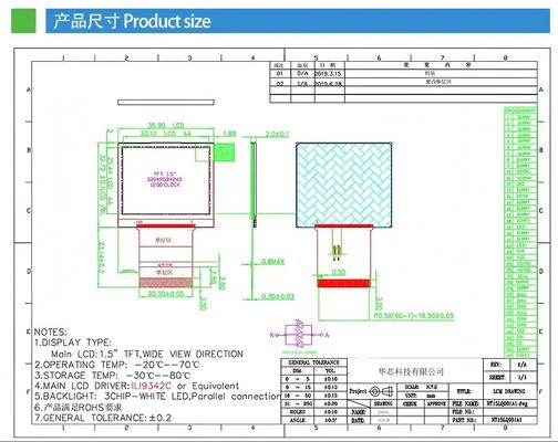 1.5 Inch IPS TFT Display with 320(RGB)x240 Resolution and 400nits Brightness Smart Digital Screen