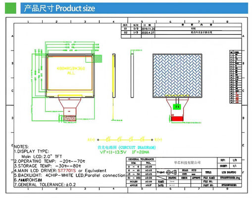 2.0 Inch IPS TFT Display with 480(RGB)x360 Resolution ST7701S IC  420nits MIPI 2L interface 4LEDS All View TFT Color Display