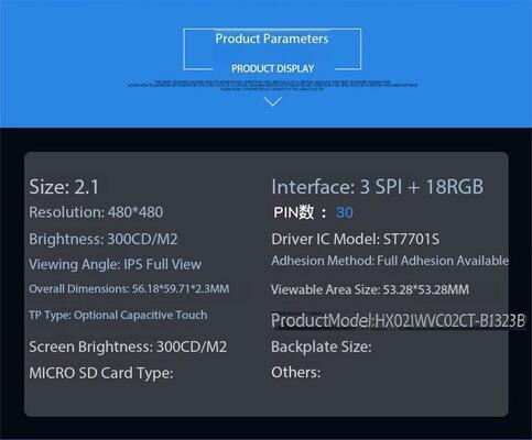2.1 Inch 480x480 Resolution 300nits Brightness Round TFT Display Circular TFT LCD Display Module for Smart Appliances