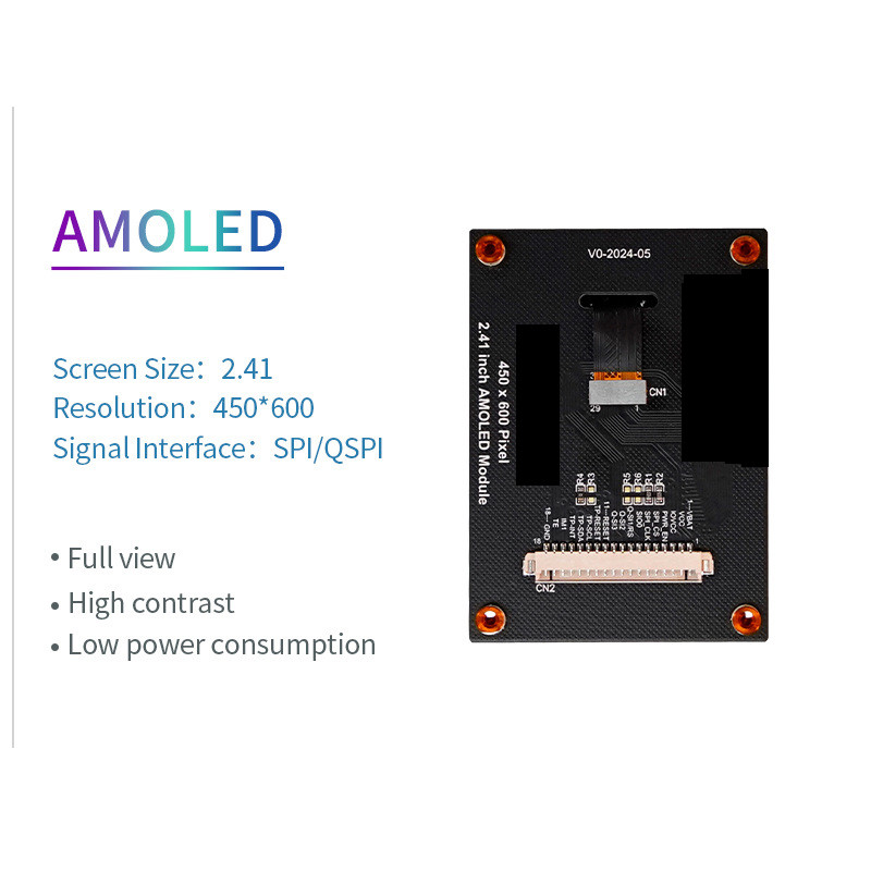 2,4 Zoll Starres AMOLED Display – 450x600 Pixel, 60Hz, SPI/MCU/MIPI, RM690B0, 800 Cd/m²
