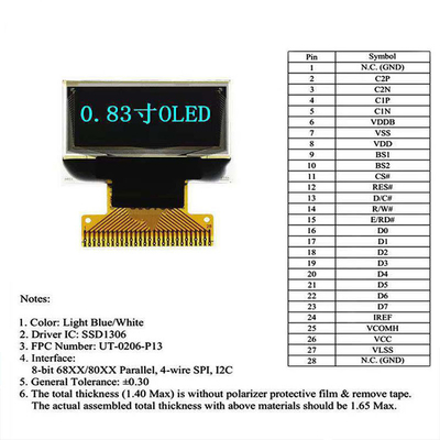 0.83 Inch Oled Graphic Display,  96x39 , 4 Wire SPI I2C Interface,  IC SSD1306 Driving