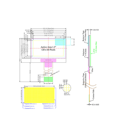 1.3 Inch Pmoled Display Module , 128X64 Resolution, 3/4 Spi I2c Interface , White Blue Display Color