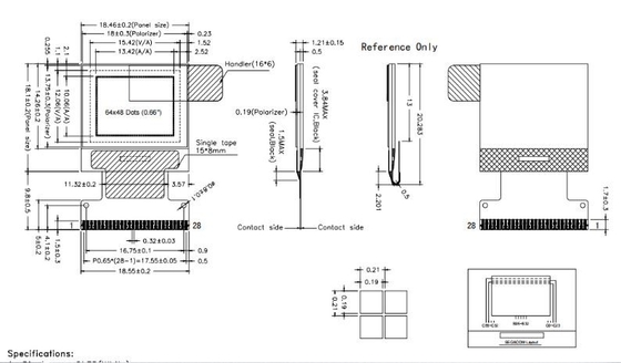 0.66 Inch TFT Display Screen 64*48 Resolution SPI Interface All O'clock Viewing Angle