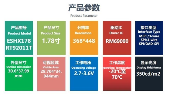 1.78  Inch AMOLED  LCD Display With 368*448 Resolution QSPI Interface High Definition High Brightness Color Screen
