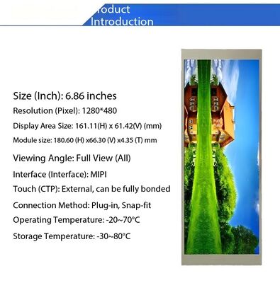 6.86" IPS TFT LCD Module with 480X1280 Resolution and MIPI Interface