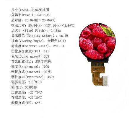 0.95" Round IPS TFT Module,128X128 Resolution,4SPI Interface, Driver IC GC9D01N,ALL VIEW,1000nit,16.7M, High Definition