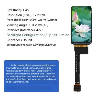 1.46" IPS TFT LCD Module with 172x320 Resolution and 4-SPI Interface for Handheld Devices