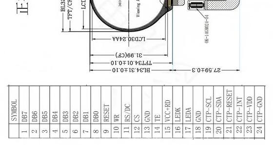 1.2"Round IPS TFT 240*240 Resolution,ALL VIEW MCU8 Interface Driver IC NV3002B 400nit Brightness smartwatch home appliances