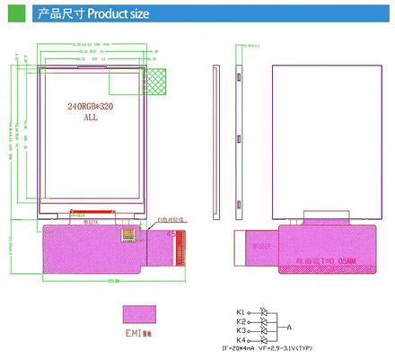 2.4 Inch TFT Color Display with 240(RGB)*320 Resolution and MCU 18bit Interface