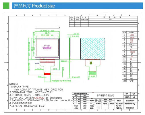1.5 Inch IPS TFT Display with 320*240 Resolution and MCU 8bit Interface Driver IC ILI9342C 400nit 3LEDS All view
