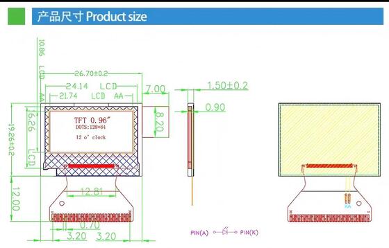0.96 Inch IPS TFT Color Display with 128(RGB)x64 Resolution and 150nits Brightness SPI 4W Interface