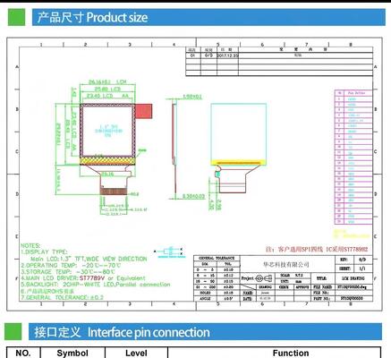1.3 Inch IPS TFT Color Display with 240(RGB)x240 Resolution and 400nits Brightness