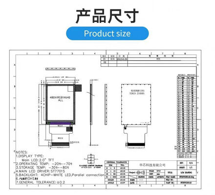 2.0 Inch High Brightness IPS TFT Display with 480(RGB)x640 Resolution ST7701S IC  700nits RGB 16bit interface All View Game Console screen