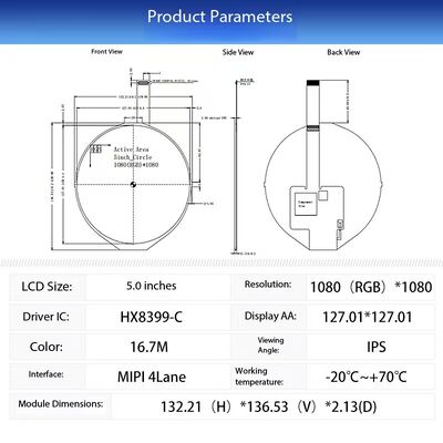 5.0 Inch Round TFT Display with MIPI 4Lane Interface and HX8399-C IC All View Circular TFT LCD Screen for Medical Equipment